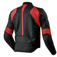 Two Tone Color Men Black Red Motorcycle Front Zip Real Leather Safety Pad jacket - Thumbnail 2