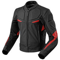 Two Tone Color Men Black Red Motorcycle Front Zip Real Leather Safety Pad jacket - Thumbnail 4