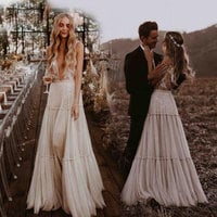 Deep V Neck Long Wedding Dresses Bridal Gown  - Thumbnail 1