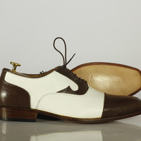 Two Tone Cap Toe Shoes, Leather Formal Shoes Dress Casual Shoes - Thumbnail 2