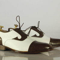 Two Tone Cap Toe Shoes, Leather Formal Shoes Dress Casual Shoes - Thumbnail 1