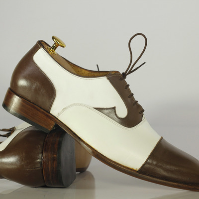 Two tone cap toe shoes, leather formal shoes dress casual shoes - Thumbnail 3