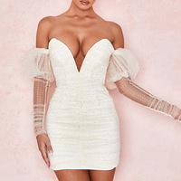 High Waist Sexy Deep V Bag Hip Dress - Thumbnail 1