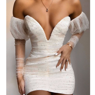 High waist sexy deep v bag hip dress - Thumbnail 3