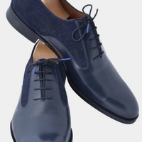Latest Unique Decent Handmade Blue Tweed Formal Lace Up Shoes In Genuine Leather Suede For Men - Thumbnail 1