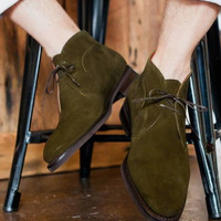 New Trendy Handmade Olive Green Chukka Lace Up Hiking Boot In Genuine Suede For Adult - Thumbnail 1