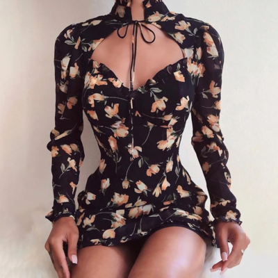 Long-sleeved high-necked women's bag hip dress - Thumbnail 5