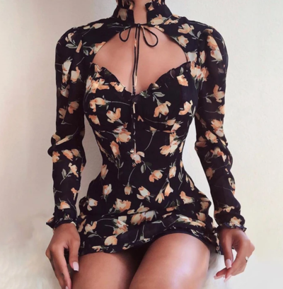 Long-Sleeved High-Necked Women'S Bag Hip Dress