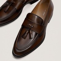 Latest Men Elegant Handmade Dark Brown Tassels Loafer Formal Shoes In Genuine Leather For Gentlemen - Thumbnail 1