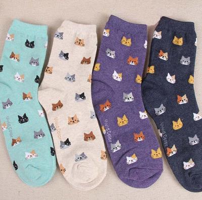 4 Pairs/Set Retro Cat Pattern Socks