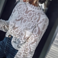 Women's Sexy Long Sleeve Lace Shirt - Thumbnail 2