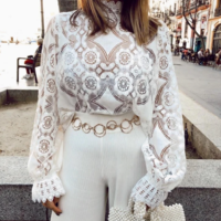 Women's Sexy Long Sleeve Lace Shirt - Thumbnail 3