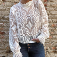 Women's Sexy Long Sleeve Lace Shirt - Thumbnail 4