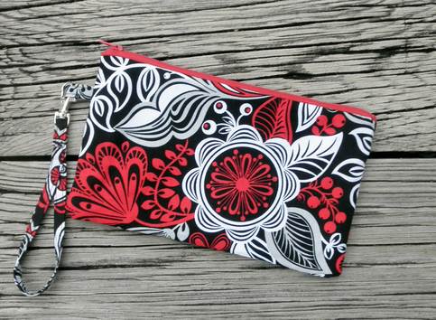 Red, Black, and Grey Flower Wristlet