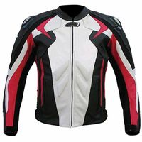 Three Tone Color Men Black White Maroon Motorbike Real Leather Safety Pad jacket - Thumbnail 1