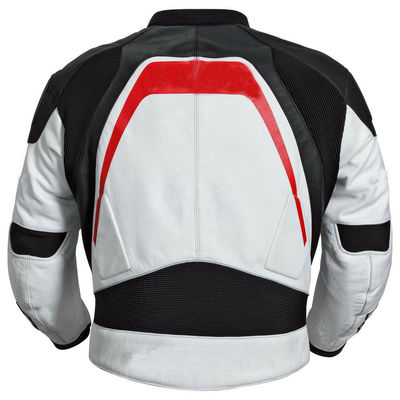 Men's Motorcycle Genuine Leather Three Tone Contrast Handmade Safety Pads Jacket