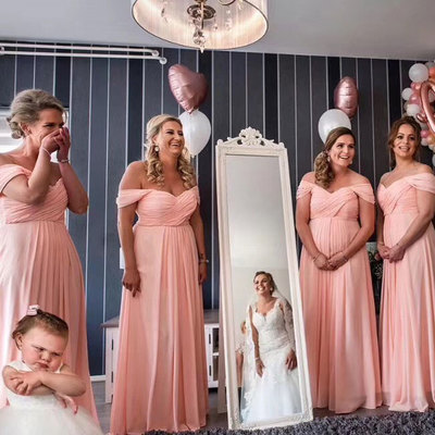 Off the shoulder long bridesmaid dresses for wedding party - Thumbnail 3