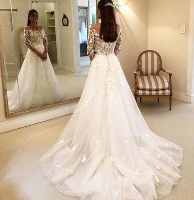 Elegant Wedding Dresses Bridal Gown with Appliques Long Sleeves