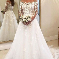 Elegant Wedding Dresses Bridal Gown with Appliques Long Sleeves - Thumbnail 1