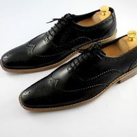 Men's Black Wing Tip Formal Leather Lace Up Dress Shoes  - Thumbnail 1