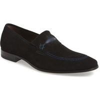 Men's Black Penny Loafers Slip On Moccasin Suede Dress Shoes  - Thumbnail 1