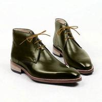 Men's Green Boot Dress Leather Half Ankle Lace Up Boot - Thumbnail 1