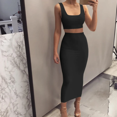 Sexy sleeveless vest two-piece set dress