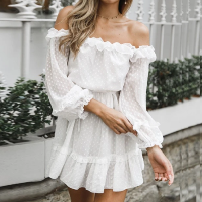 Long sleeve chiffon high waist dress - Thumbnail 5