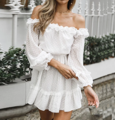 Long Sleeve Chiffon High Waist Dress