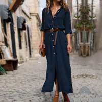 Button Long Sleeve Princess Dress - Thumbnail 2