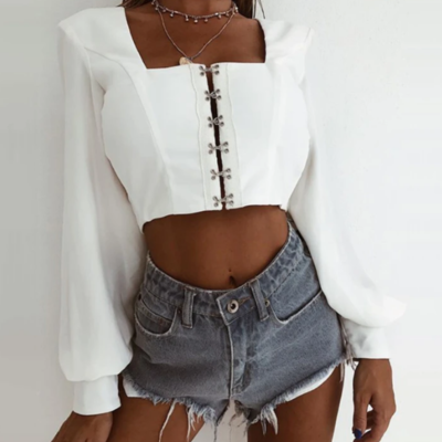 Backless sexy long-sleeved shirt top