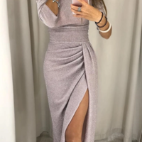 Women High Waist Long Sleeve Bag Hip Dress - Thumbnail 2