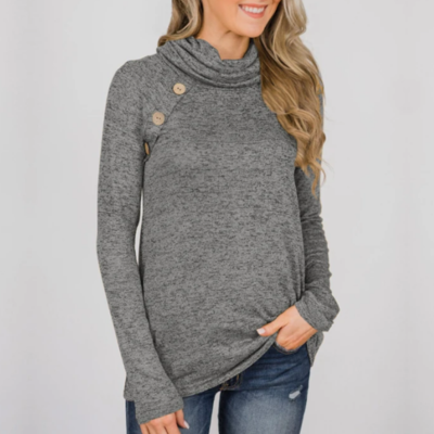 High-necked long-sleeved buttons sweater - Thumbnail 5