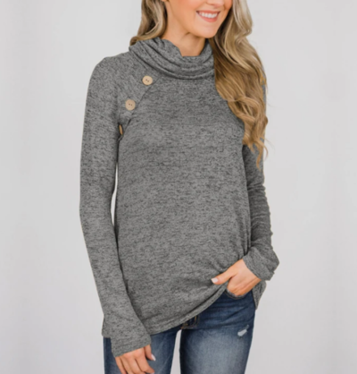 High-Necked Long-Sleeved Buttons Sweater
