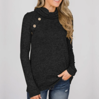 High-Necked Long-Sleeved Buttons Sweater - Thumbnail 1