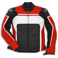 Men's Three Tone Black Red White Cont Motorcycle Racing Genuine Leather Jacket - Thumbnail 4