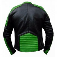 Men's Two Tone Black Green Contrast Motorcycle Padded Vintage Leather Jacket - Thumbnail 1