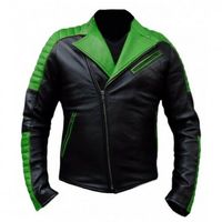 Men's Two Tone Black Green Contrast Motorcycle Padded Vintage Leather Jacket - Thumbnail 3
