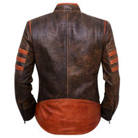 Men's Distressed Brown Fashion Replica Motorbike Slim Fit Genuine Leather Jacket - Thumbnail 1