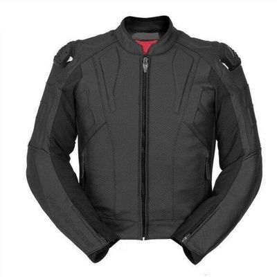 Men's Black Color Racing Rider Perforated Genuine Leather Safety Pads Jacket