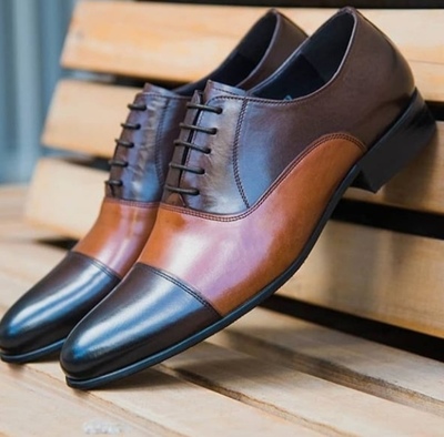 Handmade Men's Casual Shoes, Men's Black & Brown Leather Cap Toe Lace Up Shoes