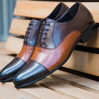 Handmade Men's Casual Shoes, Men's Black & Brown Leather Cap Toe Lace Up Shoes - Thumbnail 1