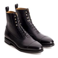 New Black Finishing Leather Ankle High Handmade Lace Up Fashion Boot - Thumbnail 1