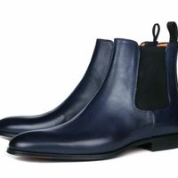 Chelsea Men's Blue Leather Boots, Chelsea Ankle Boots  - Thumbnail 1