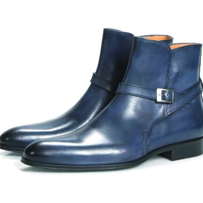 Men's blue leather boots, jodhpurs ankle boots 