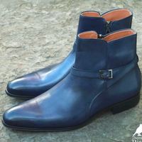 Men's Blue Leather Boots, Jodhpurs Ankle Boots  - Thumbnail 2