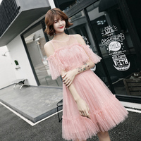Pink A line tulle short dress, party dress - Thumbnail 1