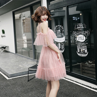 Pink A line tulle short dress, party dress - Thumbnail 3