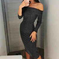 Casual Long Sleeves Word Collar Dress - Thumbnail 1