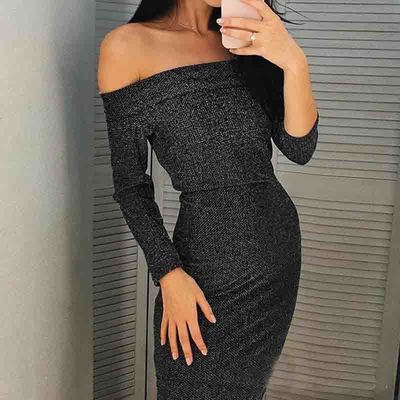 Casual long sleeves word collar dress - Thumbnail 4